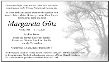 Traueranzeige von Margareta Götz von Pegnitz-Zeitung